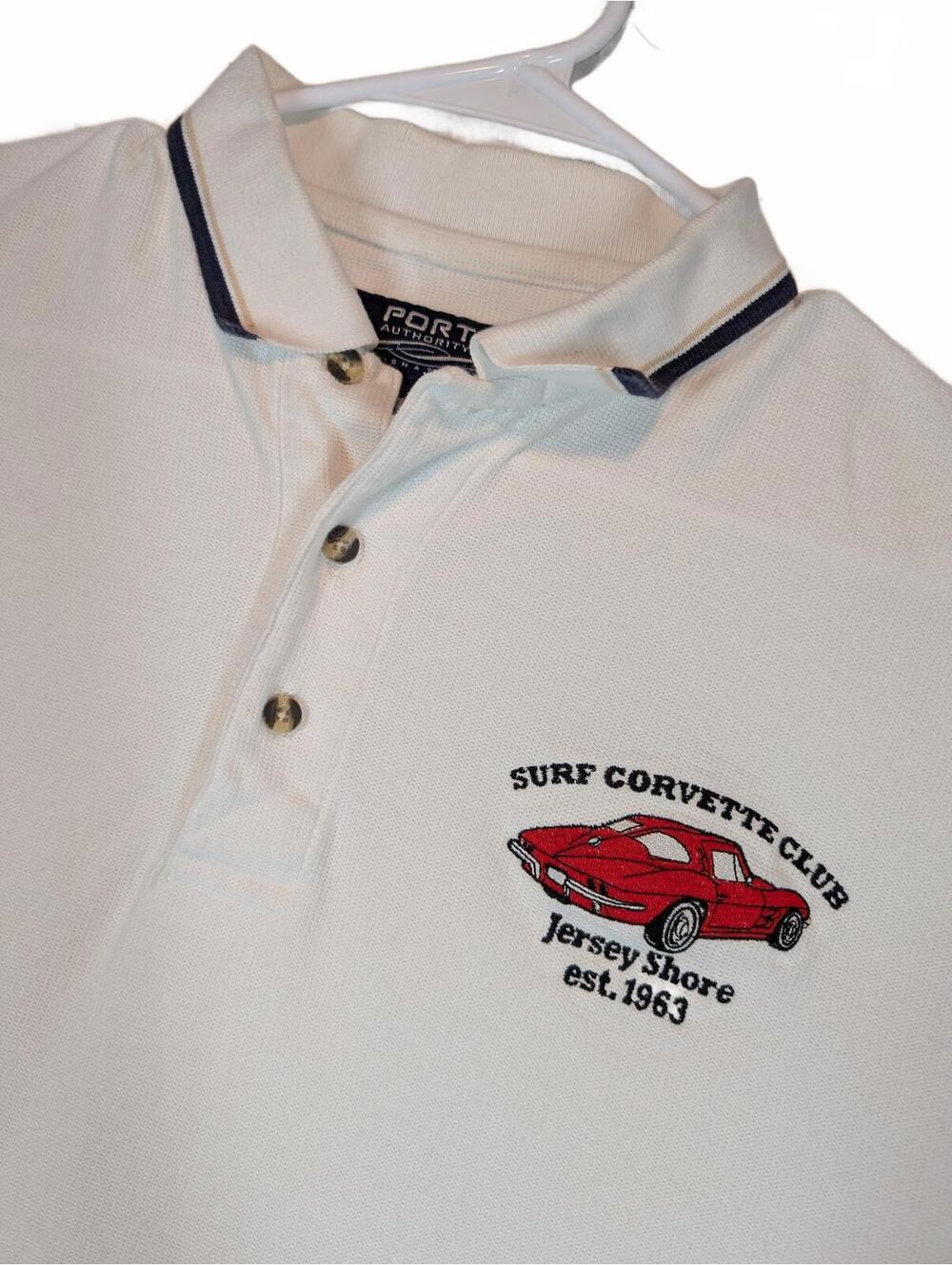 Port Authority Surf Corvette Club Jersey Shore Polo Shirt Mens Large White Pique
